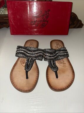 naughty monkey Black Beaded Rhinestone Thong Sandals